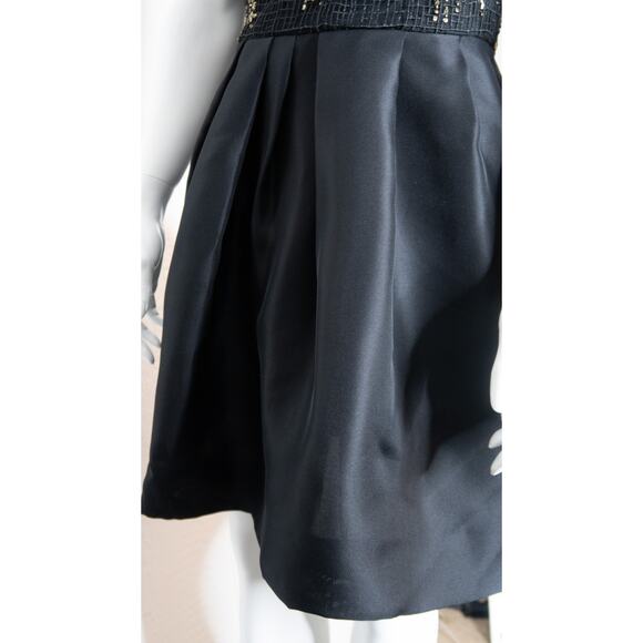 LELA ROSE Sleeveless Sequin Beaded Black Dupioni Silk Bustier Cocktail Dress 4 - Picture 8 of 11